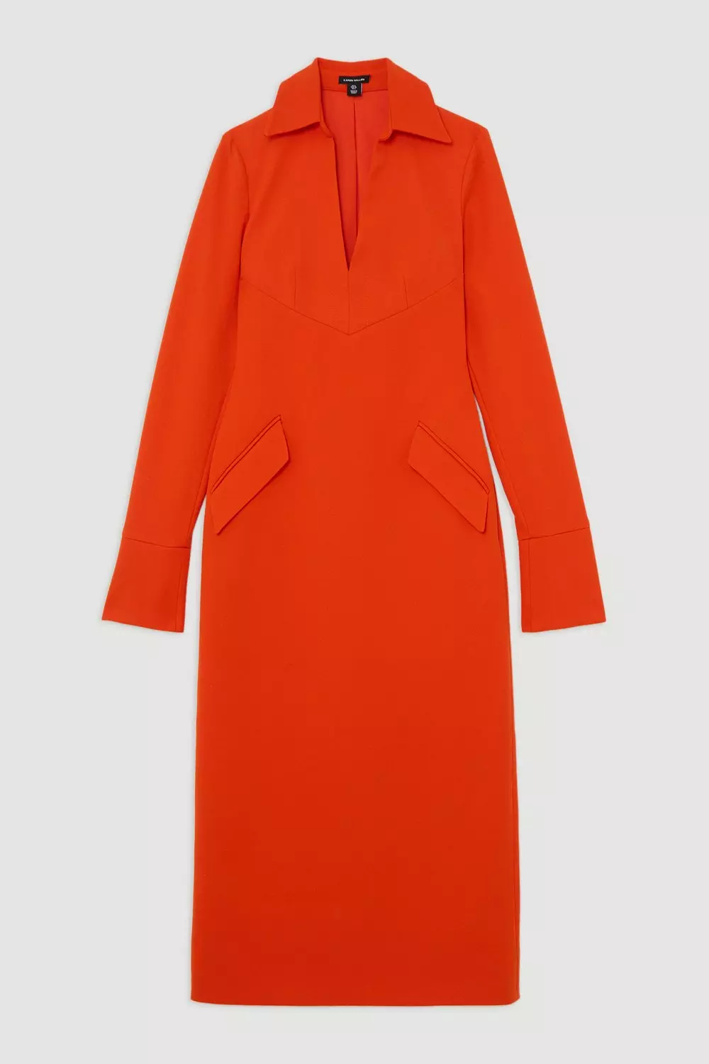 Structured Crepe Tailored Collared Pencil Maxi Dress | Karen