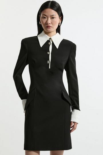 Tall Tailored Crepe Mini Shirt Dress black