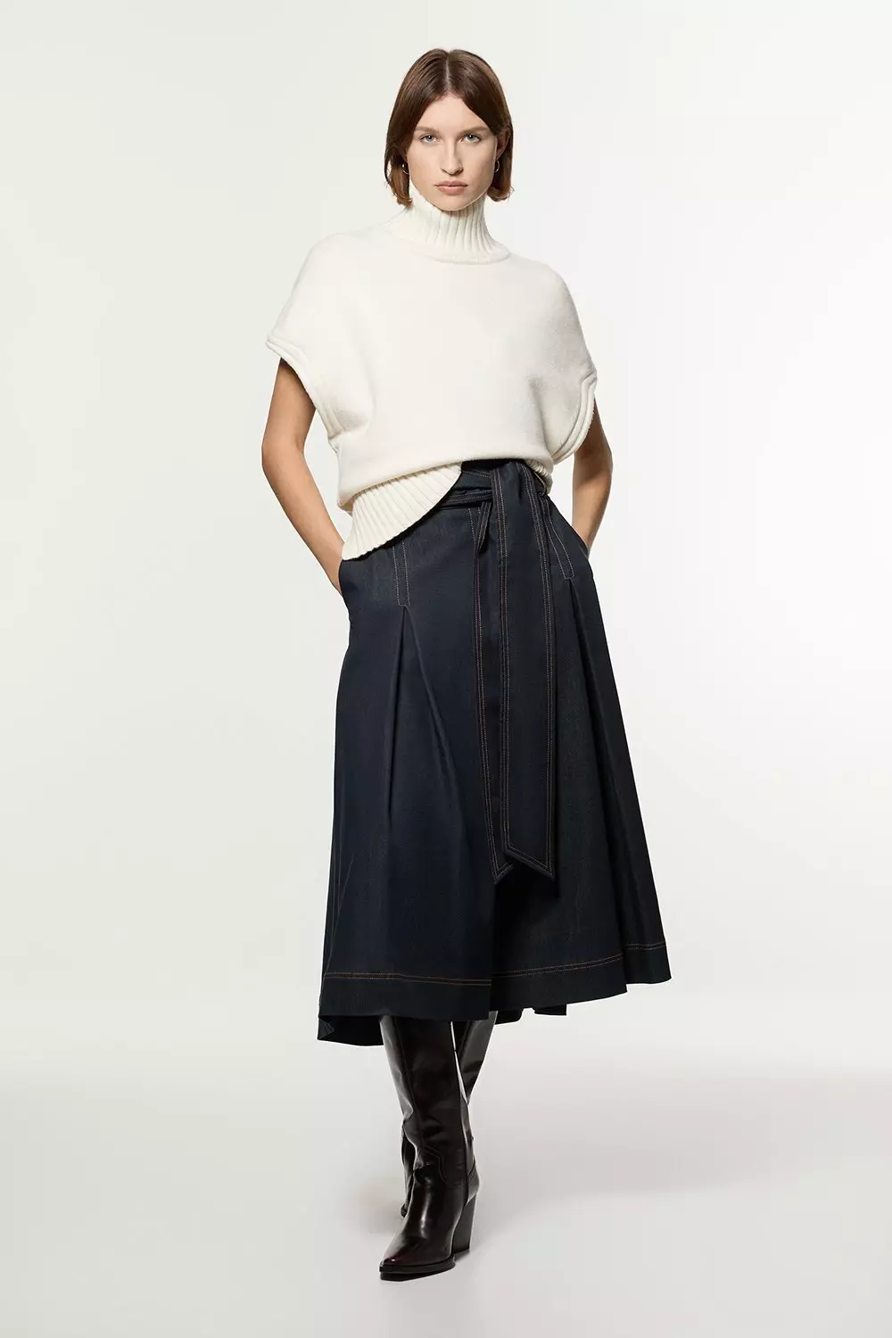 Karen millen coated denim midi skirt best sale