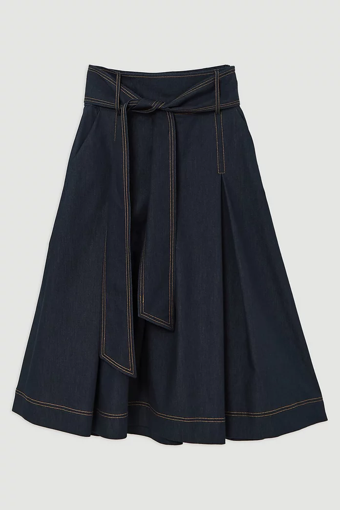 Tailored Denim Full Skirted Belted Maxi Skirt | Karen Millen Tailored Denim Full Skirted Belted Maxi Skirt | Karen Millen