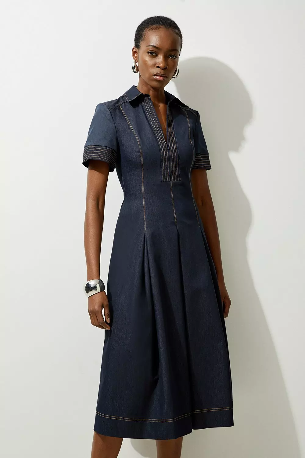 Tailored Denim Full Skirted Midaxi Shirt Dress Karen Millen