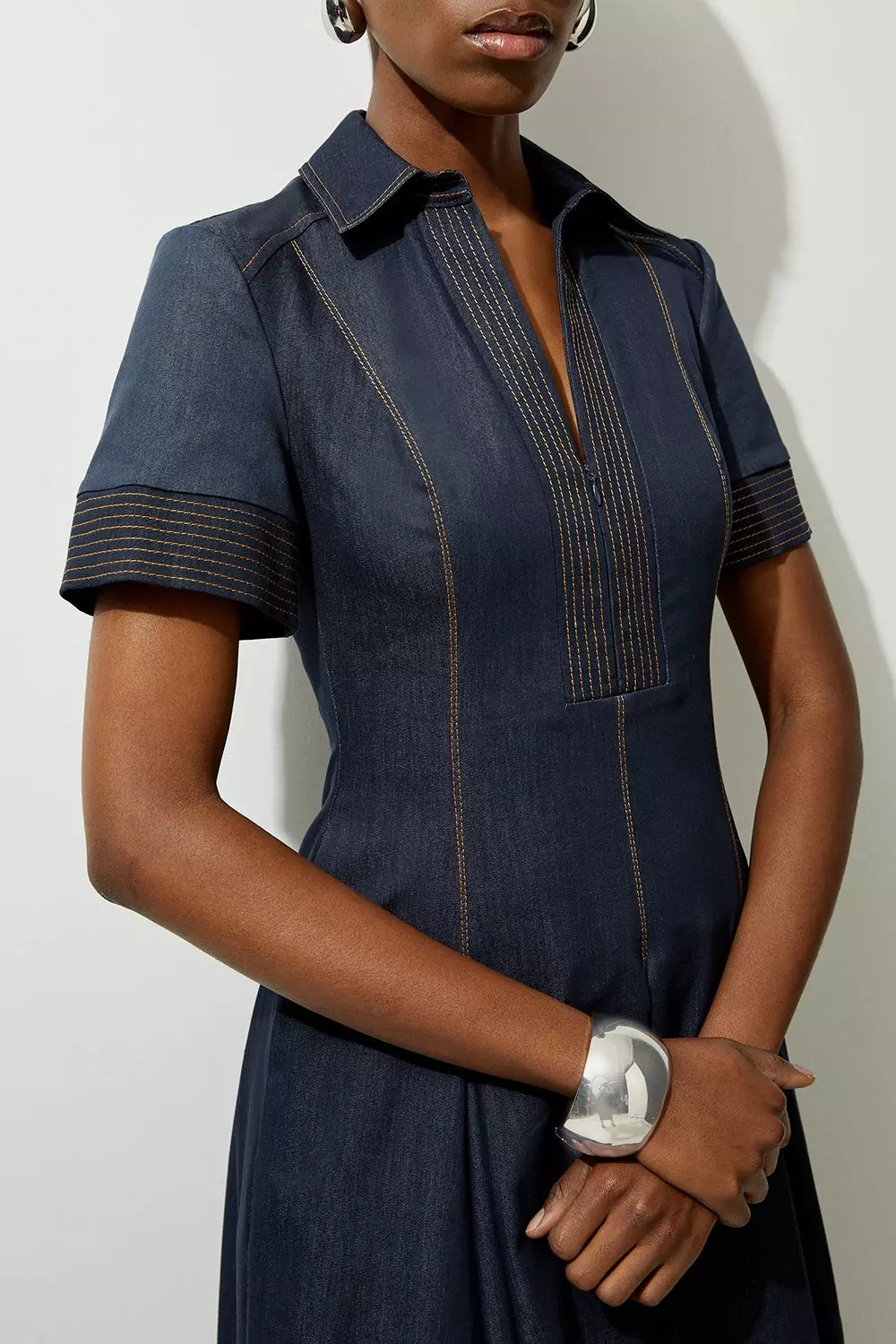 Tailored Denim Full Skirted Maxi Shirt Dress | Karen Millen