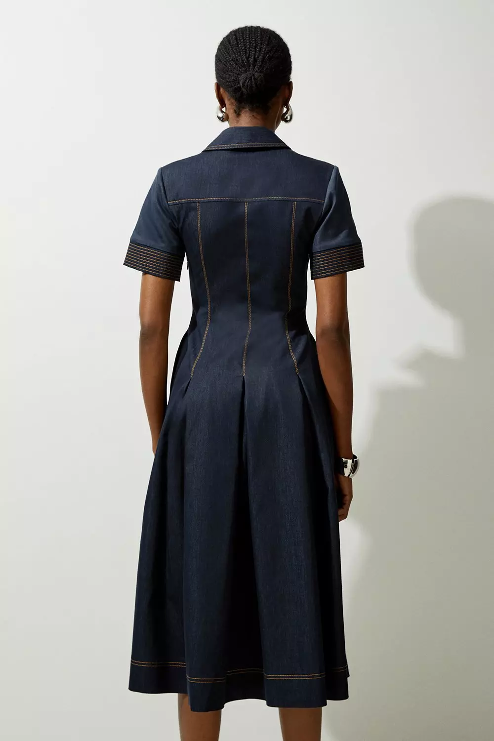 Tailored Denim Full Skirted Maxi Shirt Dress | Karen Millen