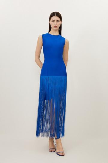 Petite Figure Form Bandage Tassel Asymmetric Dress cobalt