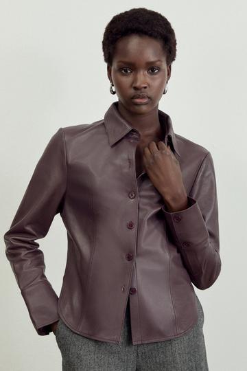 Leather Button Through Tailored Shirt mulberry