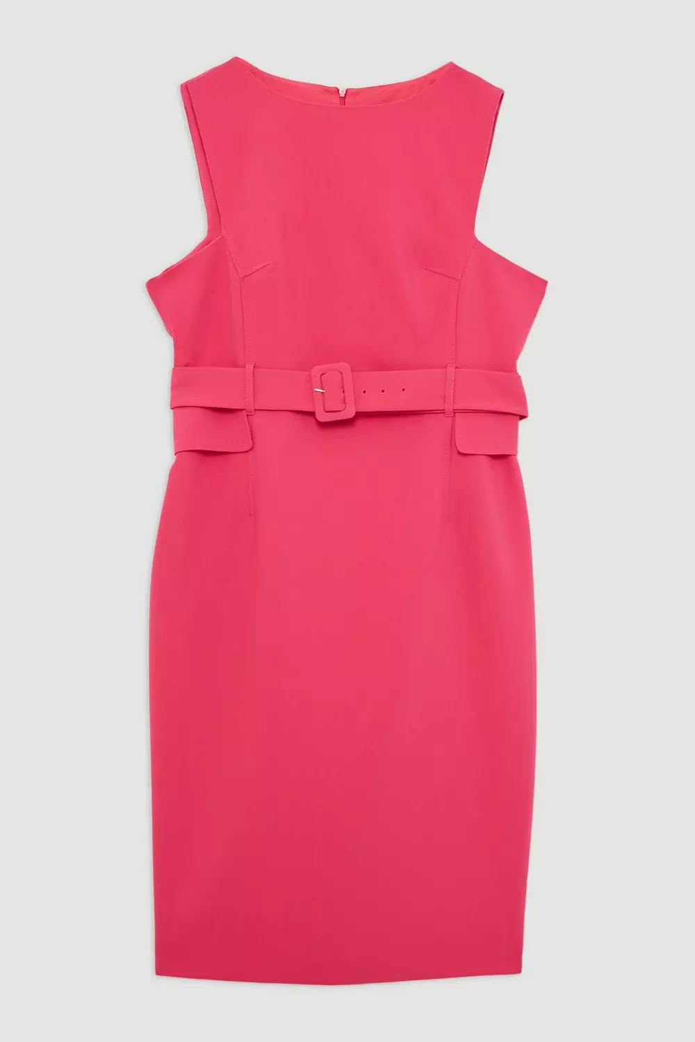 Plus Size Compact Stretch Belted Tailored Midi Pencil Dress