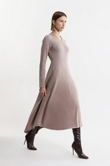 Petite Wool Look High Low V Neck Maxi Knit Dress mink