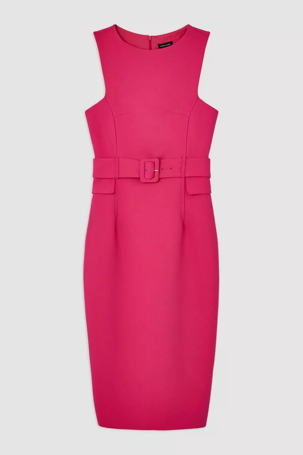 Pink Petite Compact Stretch Belted Tailored Midi Pencil Dress alternative image
