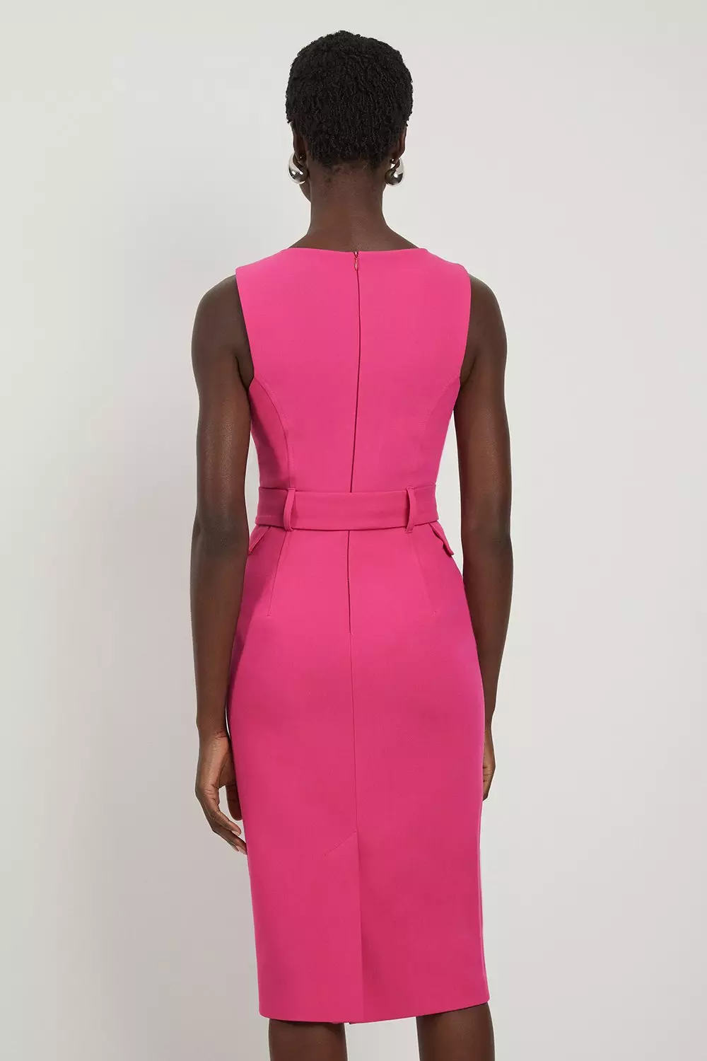 Pink Petite Compact Stretch Belted Tailored Midi Pencil Dress alternative image