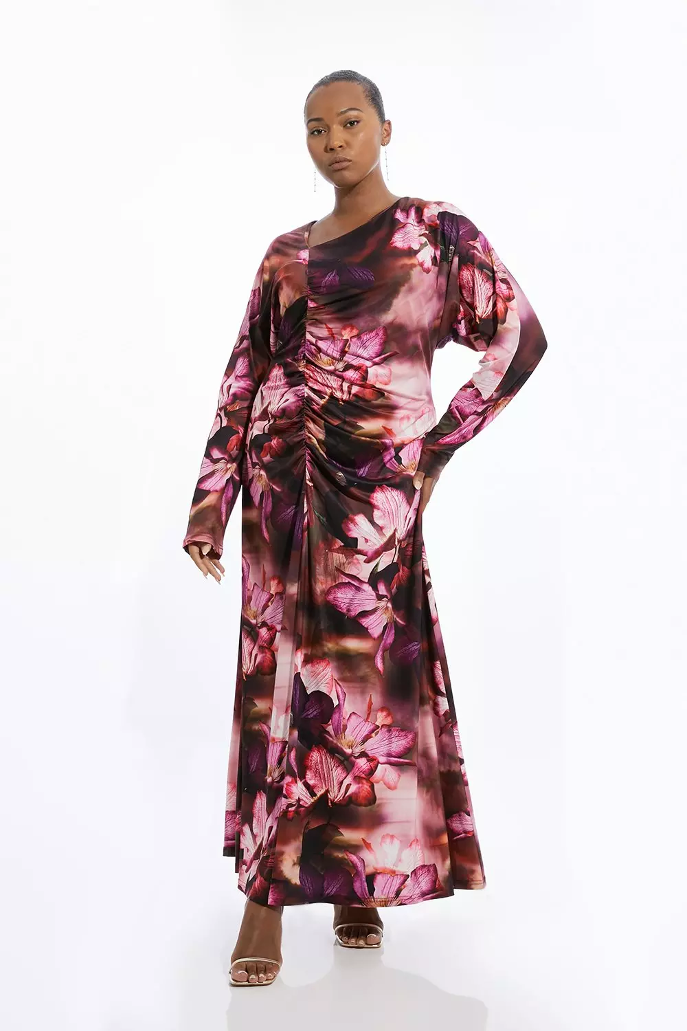 Plus Size Photographic Floral Printed Asymmetric Jersey Crepe Maxi Dress Karen Millen