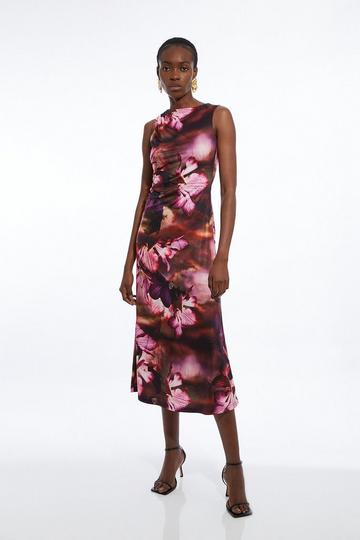 Photographic Floral Printed Jersey Crepe Maxi Dress floral