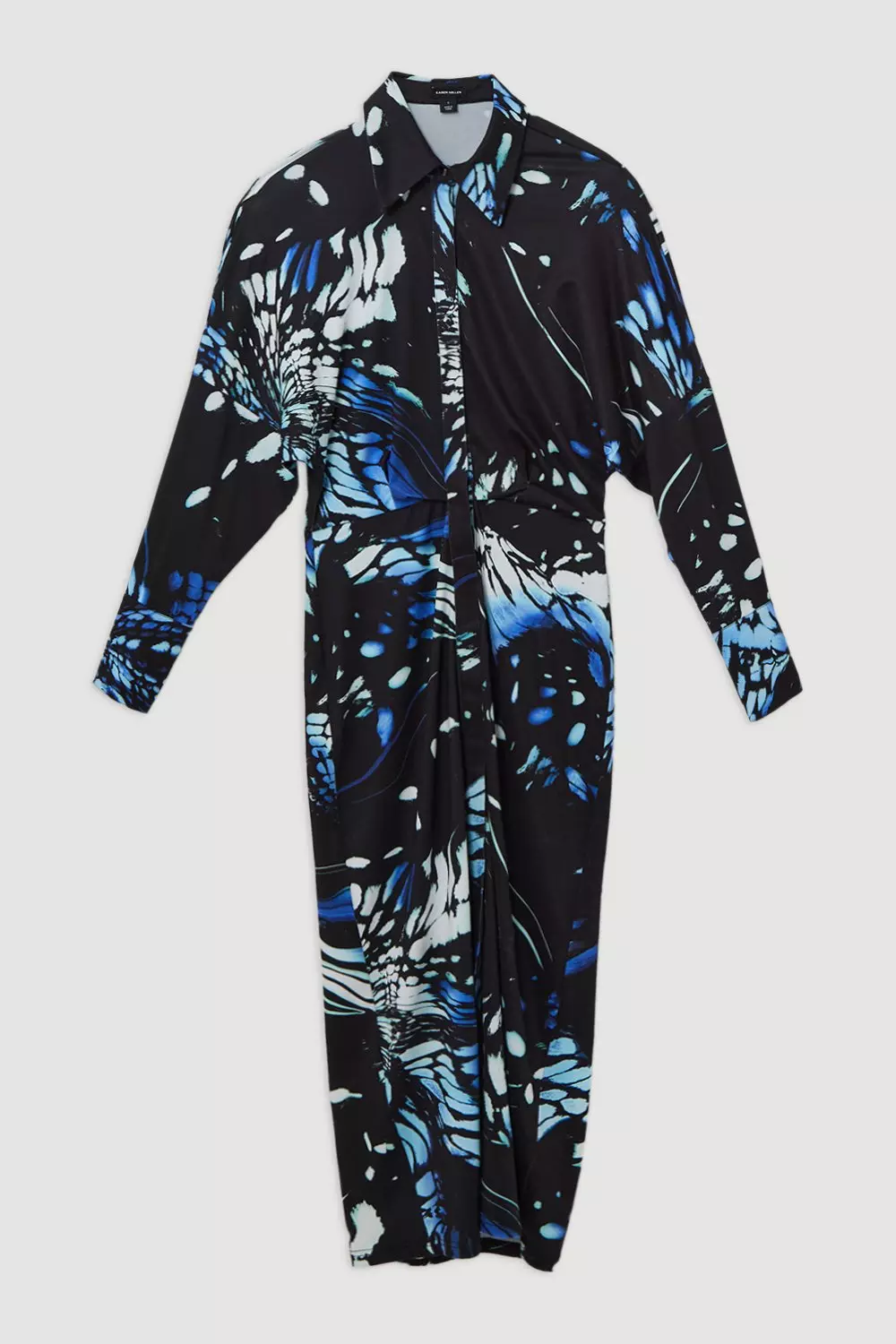 Petite Abstract Swirl Printed Jersey Crepe Maxi Shirt Dress Karen Millen