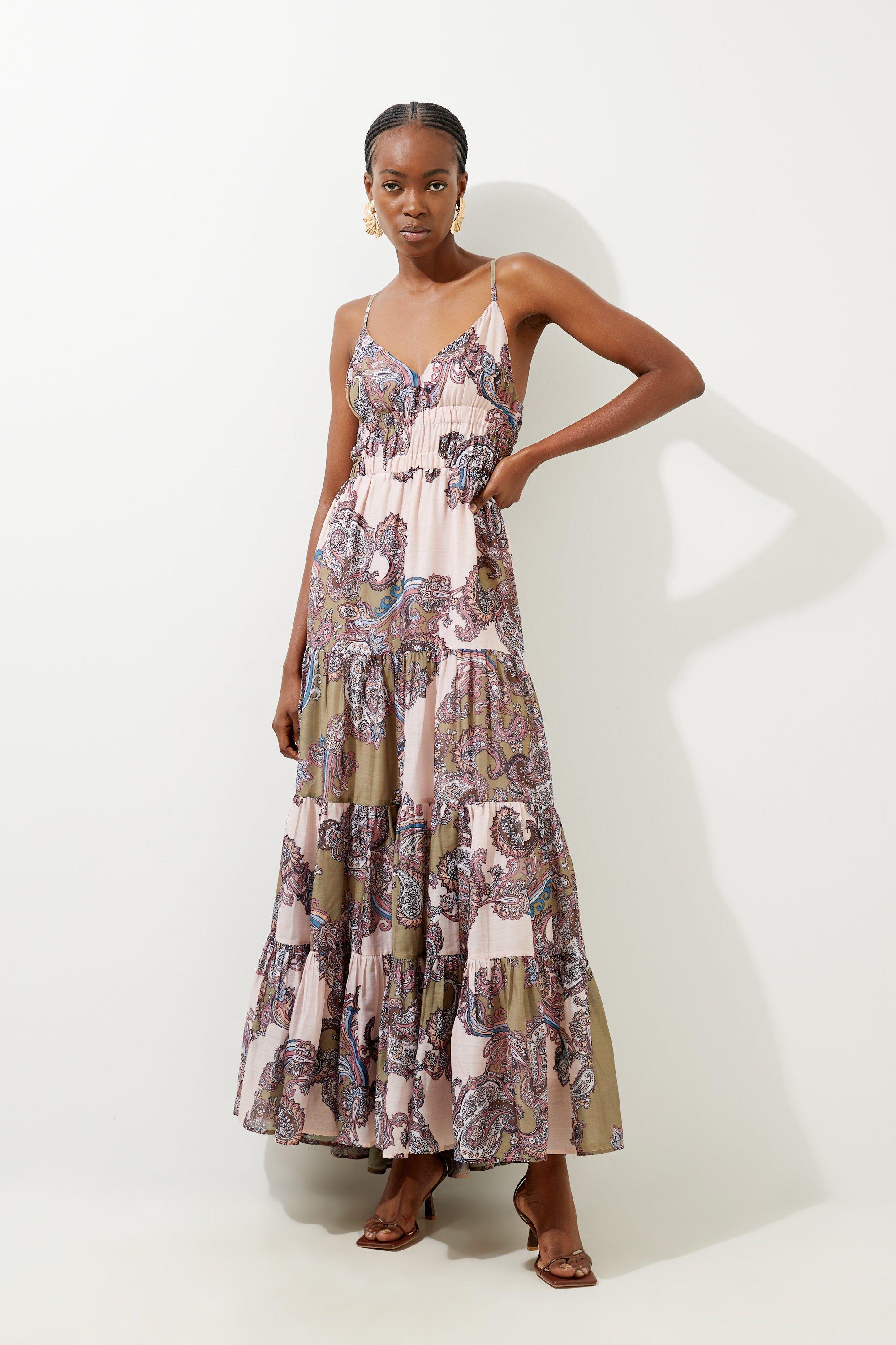 Printed Paisley Maxi Cotton Woven Sun Dress | Karen Millen