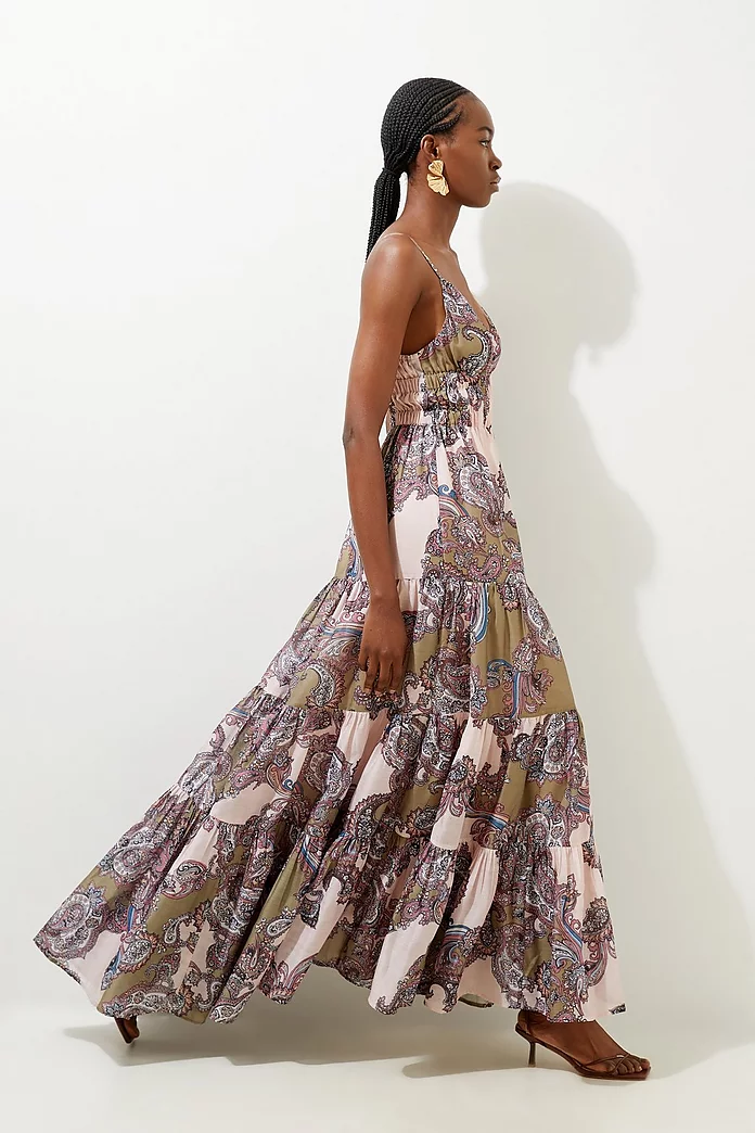 Printed Paisley Maxi Cotton Woven Sun Dress | Karen Millen Printed Paisley Maxi Cotton Woven Sun Dress | Karen Millen