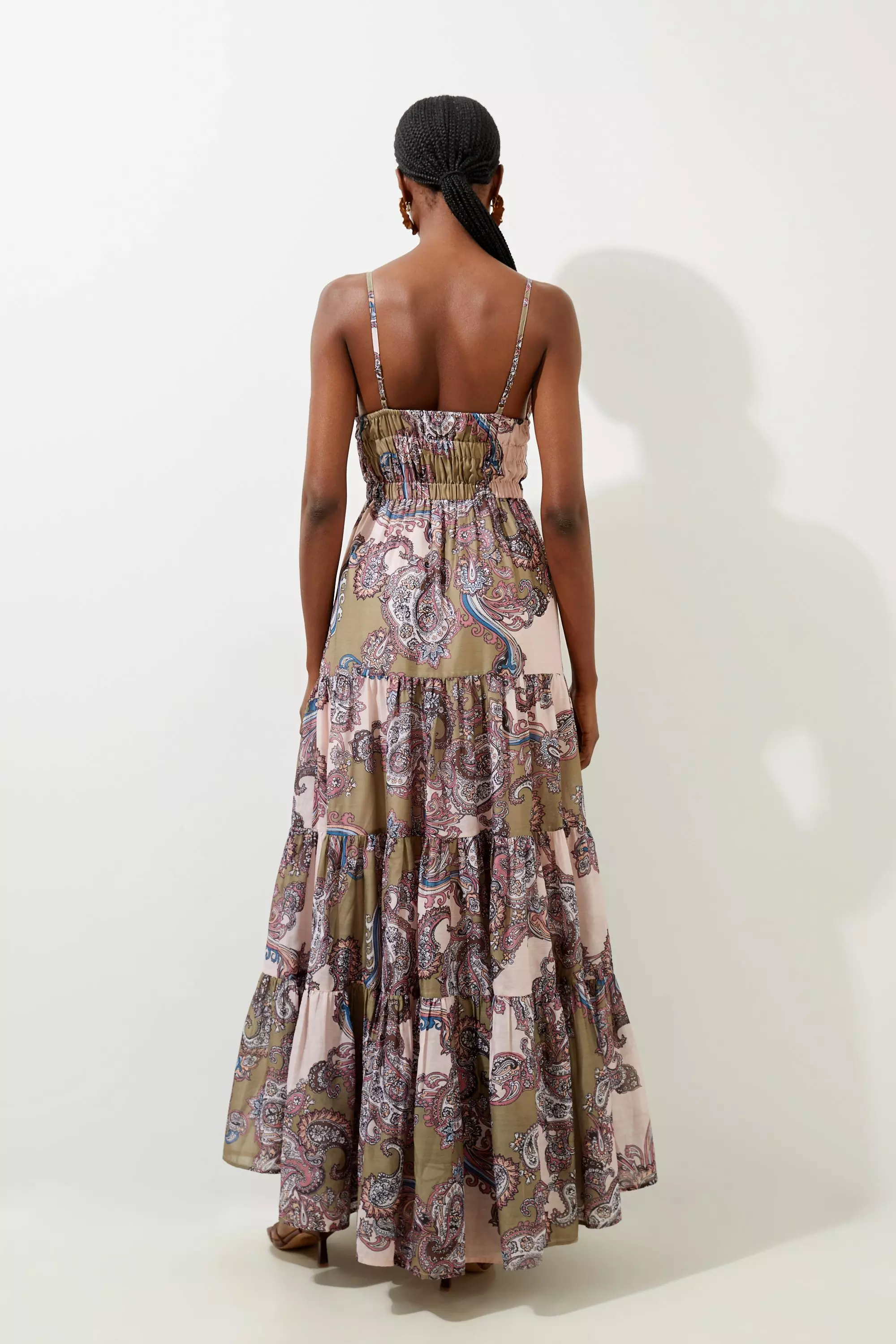 Petite Printed Paisley Maxi Cotton Woven Sun Dress | Karen