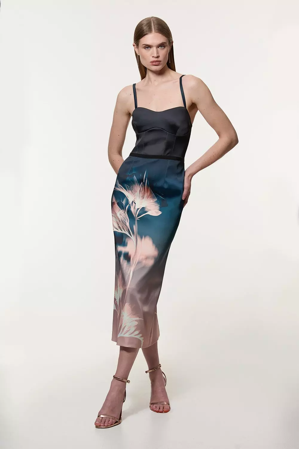 KAREN MILLEN◆フローラル プリント モロッコ織 マキシ 送料込 KAREN MILLEN◇フローラル プリント モロッコ織 マキシ 送料込