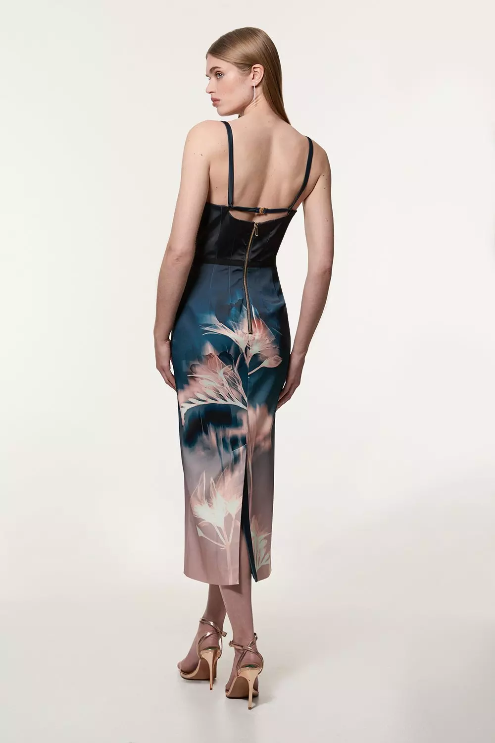 Abstract Ombre Floral Italian Structured Satin Tailored