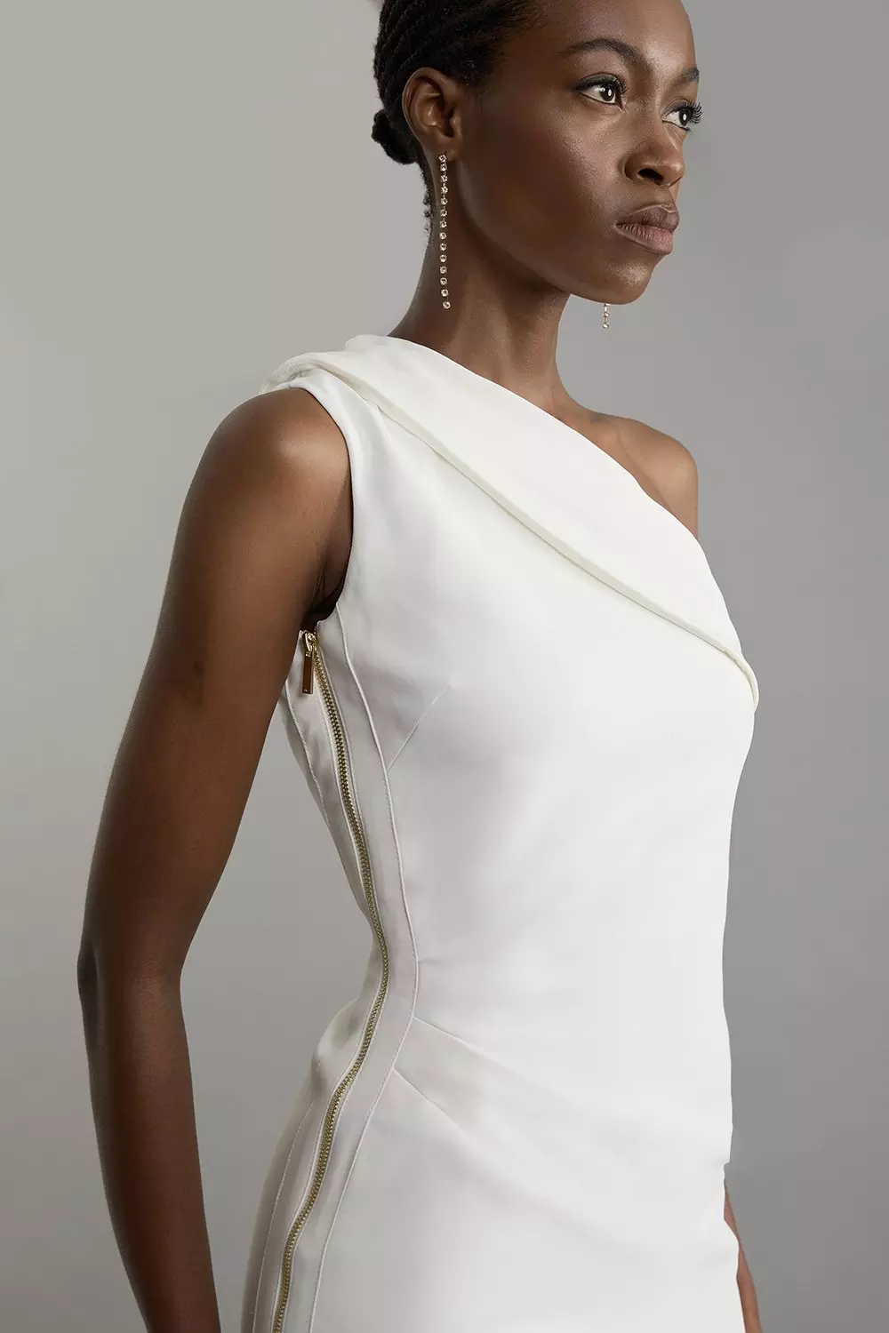 Tall Compact Stretch Viscose Asymmetric Tailored Pencil Midi