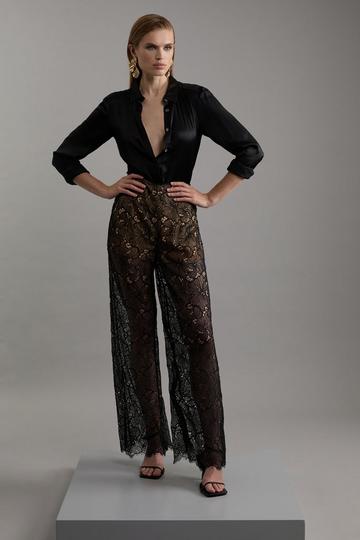 Black Tall Lace Woven Wide Leg Pants