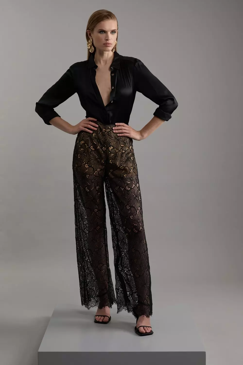 Tall Lace Woven Wide Leg Trouser Karen Millen