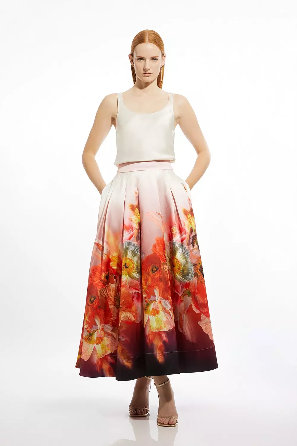 Placed Floral Print Woven Prom Midi Skirt alternative image