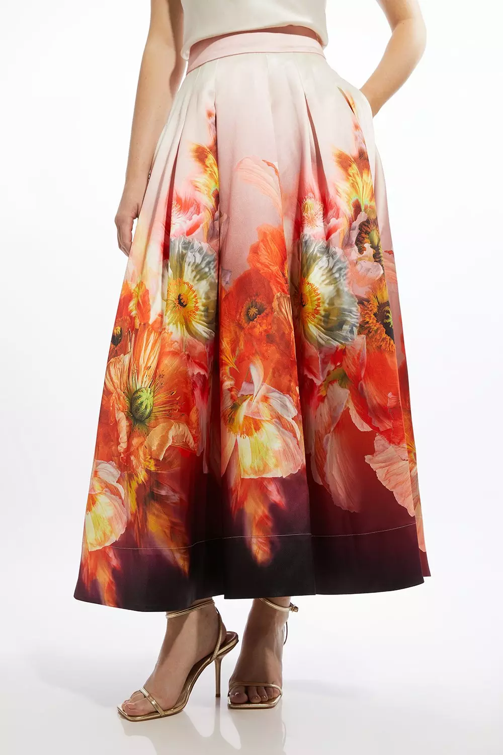 Placed Floral Print Woven Prom Midi Skirt alternative image