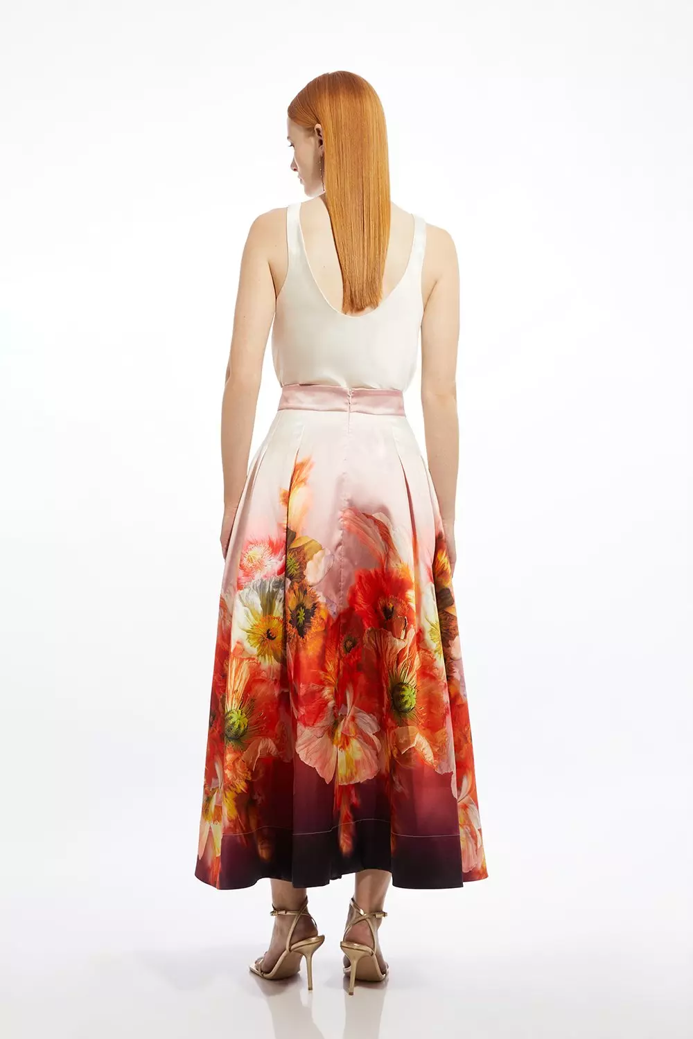 Placed Floral Print Woven Prom Midi Skirt alternative image