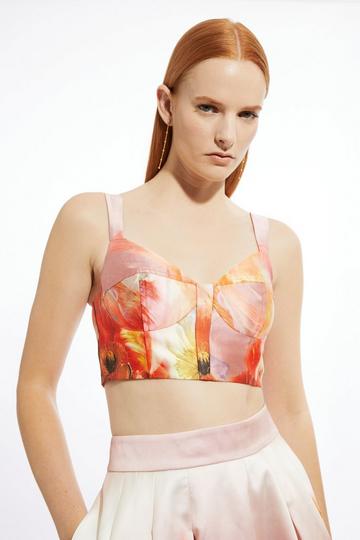 Placed Floral Print Woven Corset Strappy Top floral