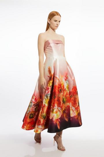 Multi Placed Floral Print Woven Prom Maxi Dress