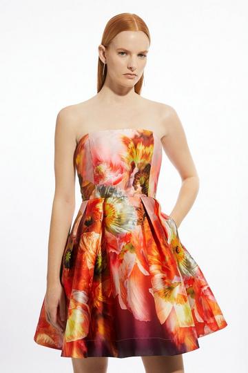 Placed Floral Print Woven Prom Mini Dress floral