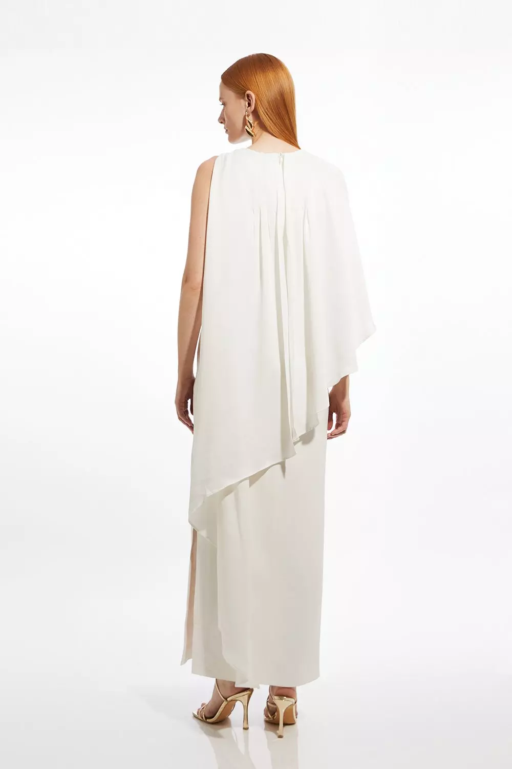 Satin Back Crepe Asymmetric Neck Hardware Tailored Maxi