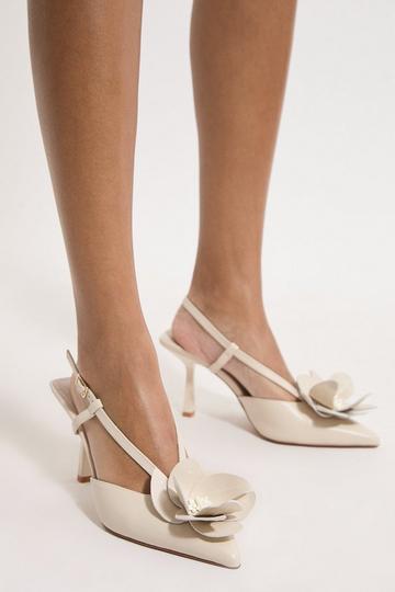 Leather Flower Detail Heel cream