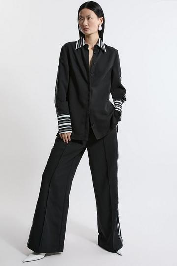 Petite Twill Stripe Detail Trouser black