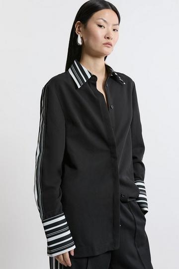 Black Petite Twill Stripe Detail Shirt