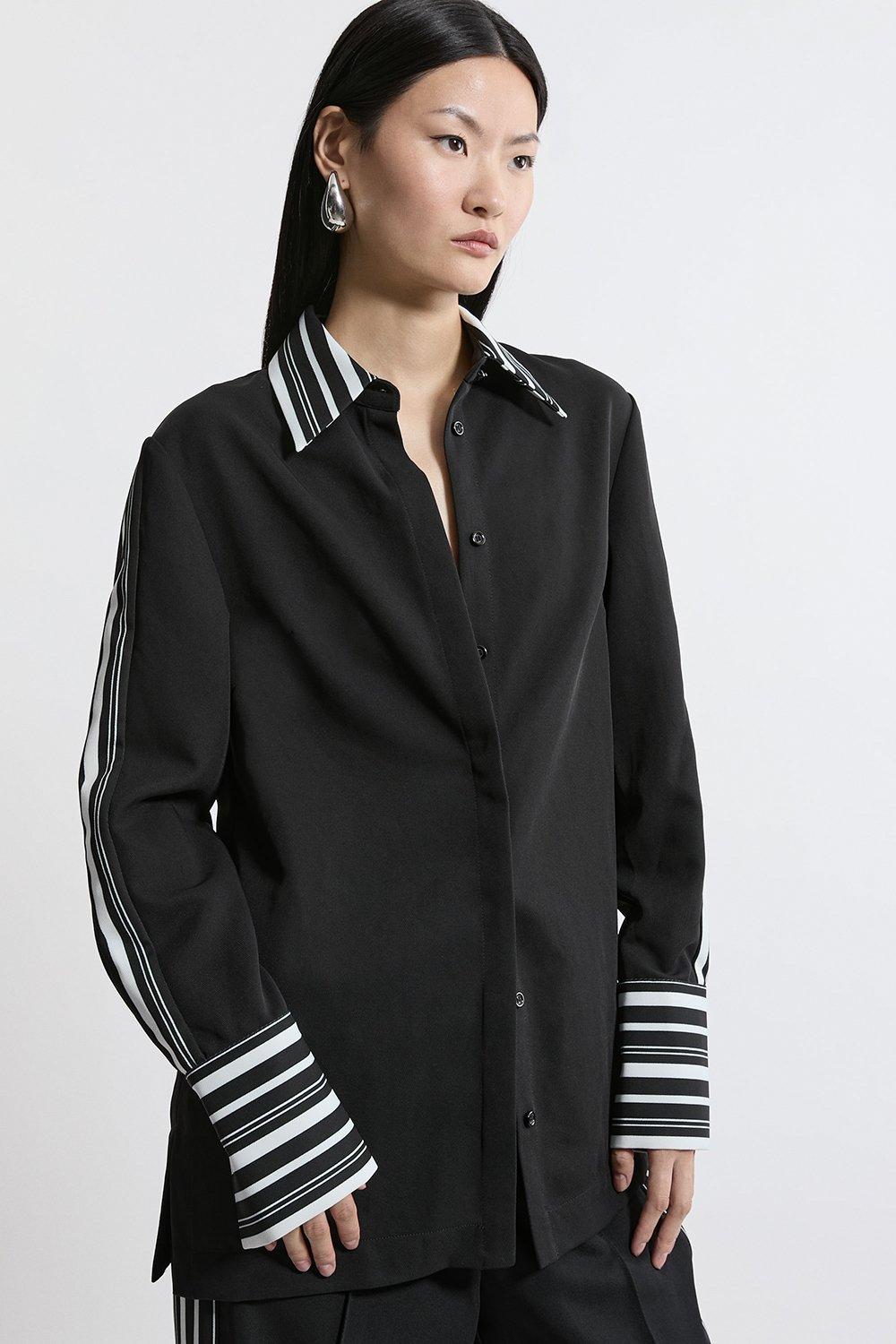 Black Twill Stripe Detail Shirt