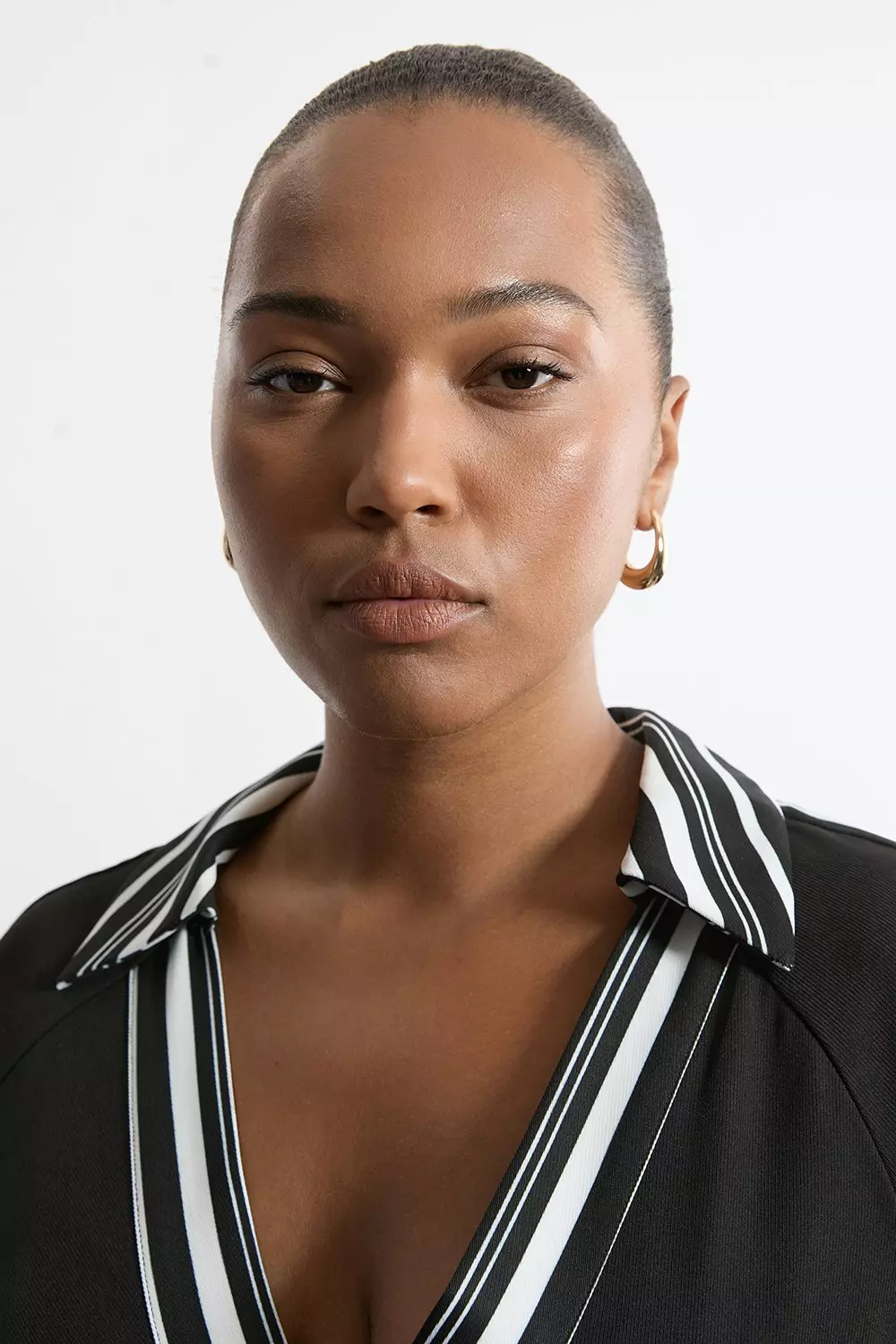 Plus Size Twill Stripe Detail Collared Midaxi Dress | Karen