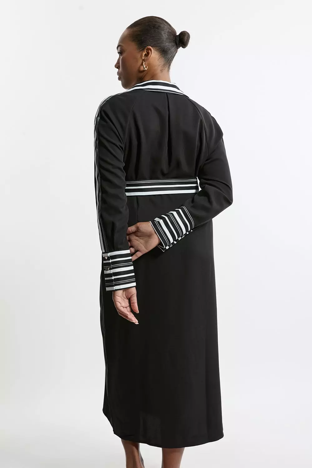 Plus Size Twill Stripe Detail Collared Midaxi Dress | Karen
