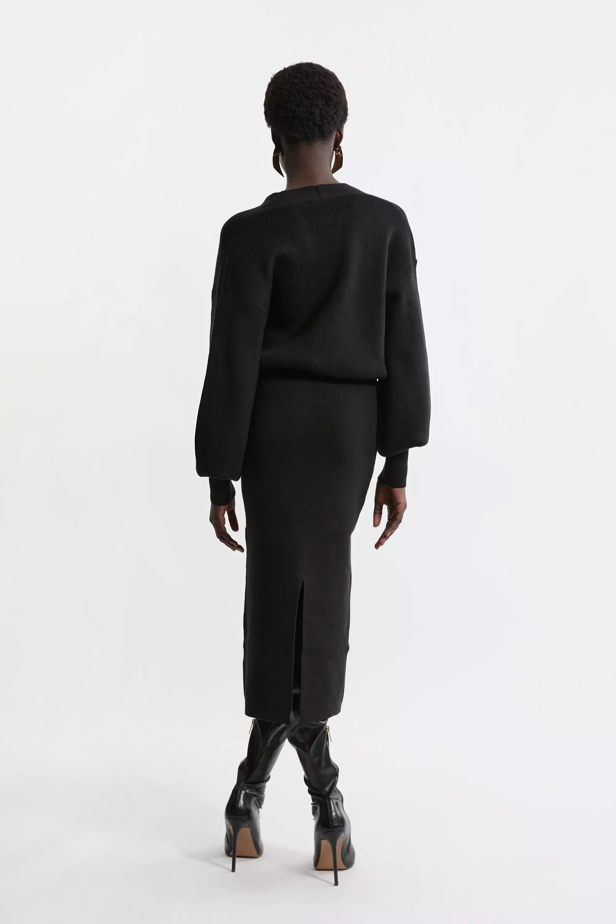 【Karen Millen】Wool Look Blouson Sleeve Midaxi Knit Dress Wool Look Blouson Sleeve Midi Knit Pencil Dress | Karen Millen