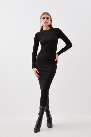 Petite Compact Jersey Ribbed Maxi Dress black