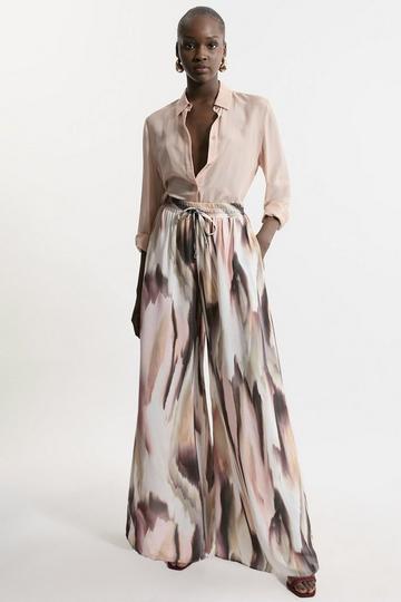 Pink Abstract Print Viscose Woven Trousers