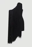 Figure Form Bandage One Shoulder Fringe Mini Knit Dress Figure Form Bandage One Shoulder Fringe Mini Knit Dress