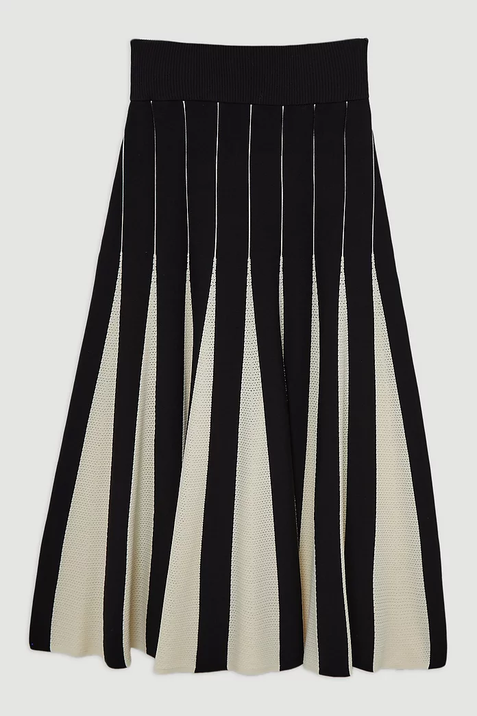Pointelle Knit Color Blocked Pleated Skirt | Karen Millen Pointelle Knit Color Blocked Pleated Skirt | Karen Millen