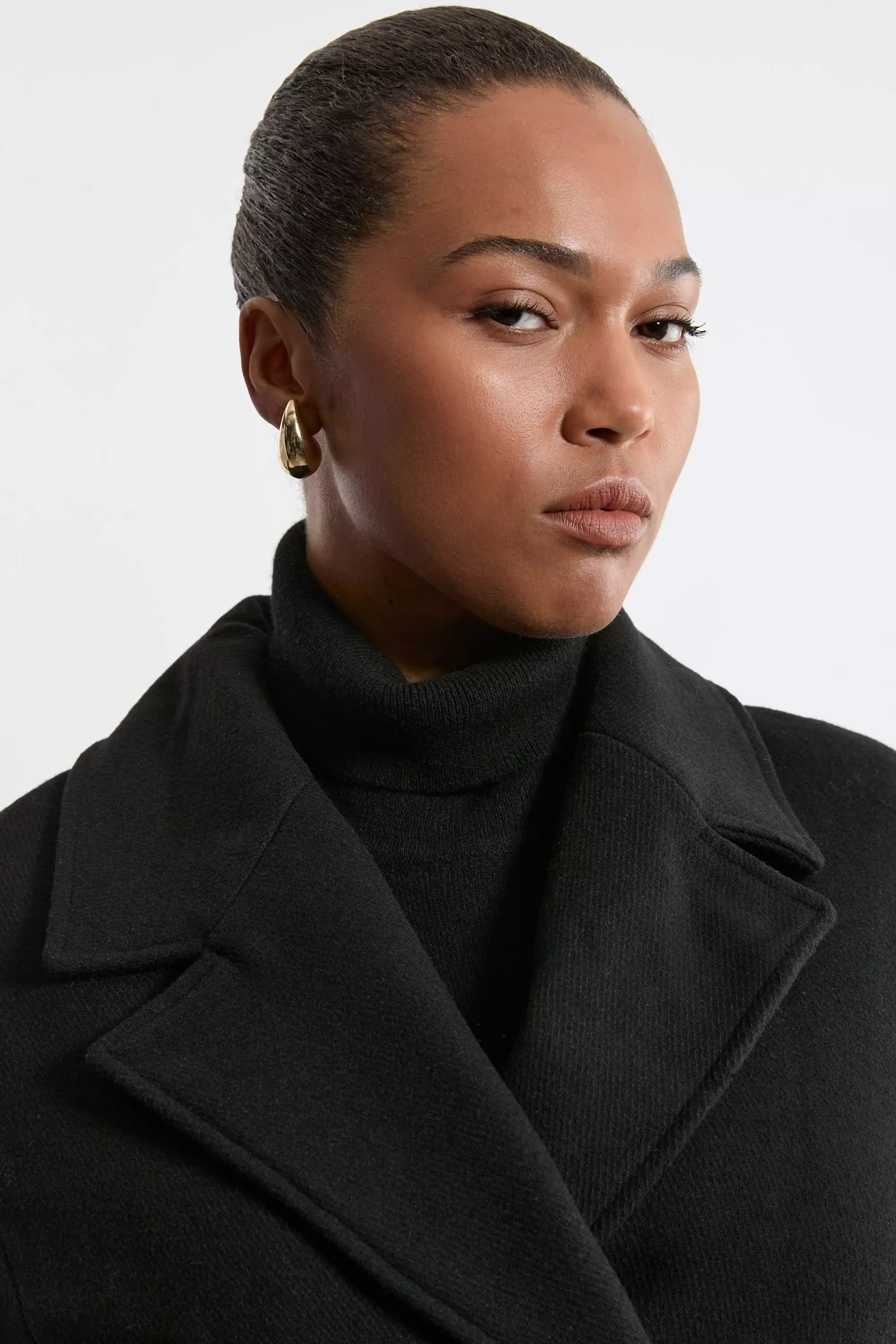 Plus Size Wool Blend Detachable Faux Fur Belted Midi Coat