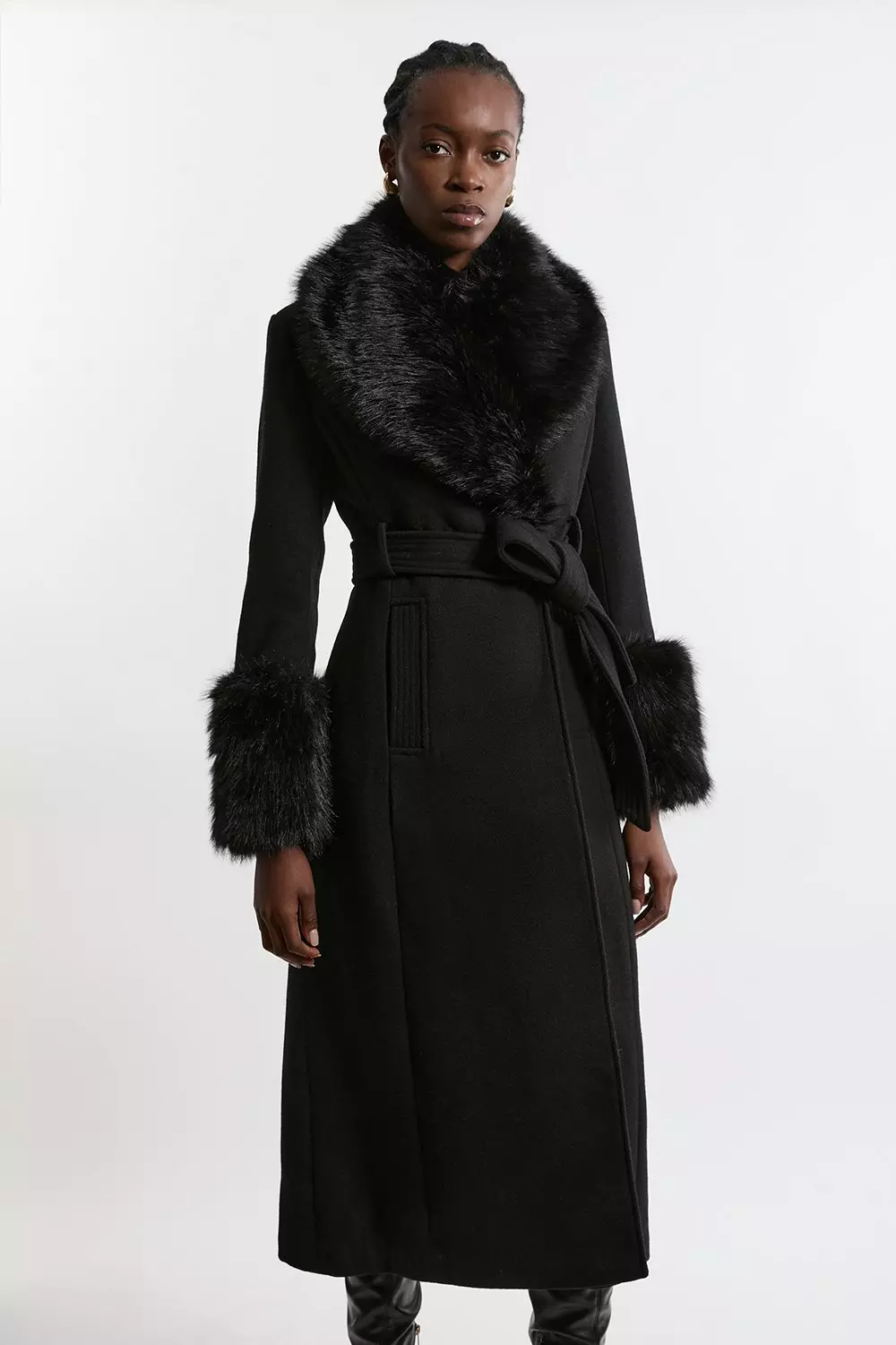 Petite black belted coat online