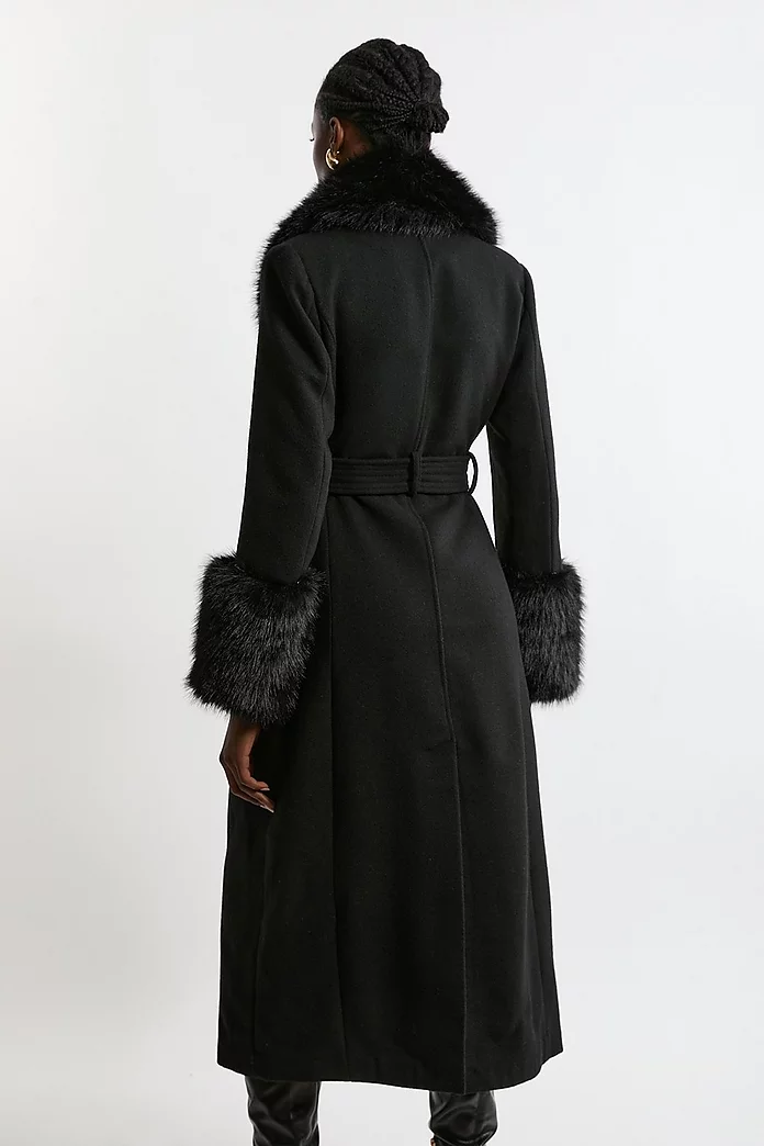 Petite Wool Blend Detachable Faux Fur Belted Coat | Karen Millen Petite Wool Blend Detachable Faux Fur Belted Coat | Karen Millen