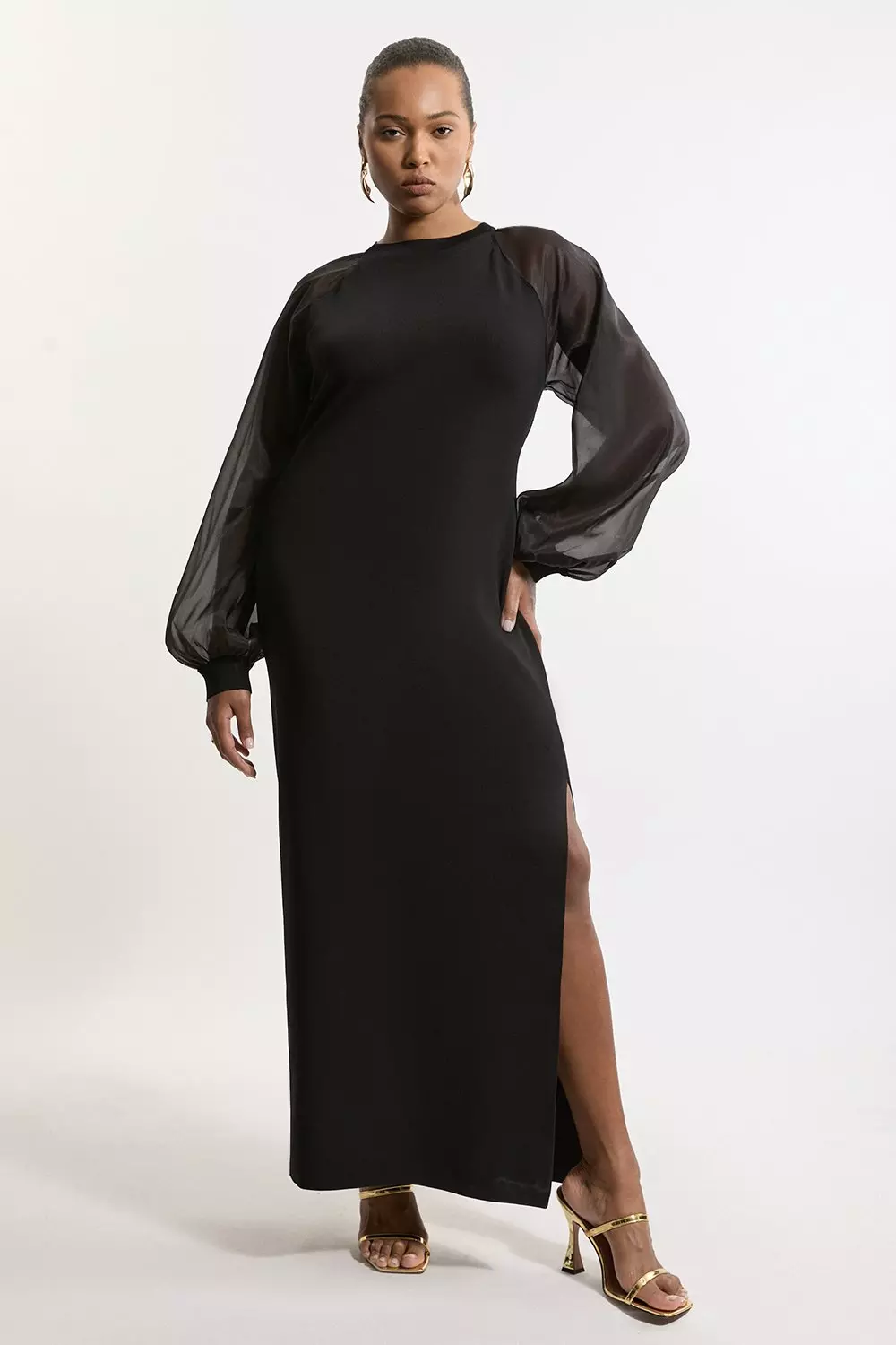 Viscose Blend Compact Knit Chiffon Sleeve Maxi Dress | Karen