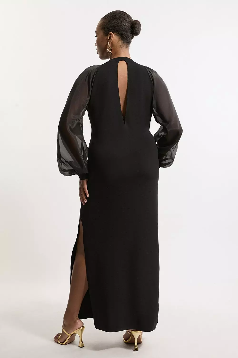 KAREN MILLEN マキシ ドレス ロング Vネック ニット ブラック Figure Form Bandage Mesh Detail Knit Maxi Dress | Karen Millen