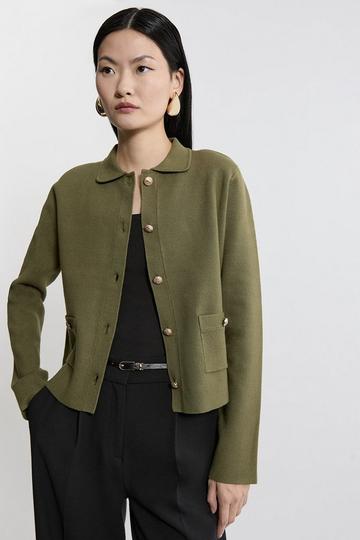 Viscose Blend Full Milano Knit Clean Jacket olive