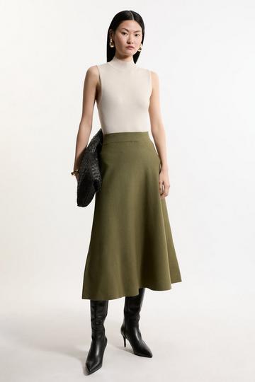 Lydia Millen Viscose Blend Milano Knit Full Midi Skirt olive