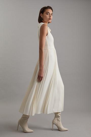 Tall Tailored Crepe Pleated Buckle Detail Sleeveless Midaxi Dress ivory